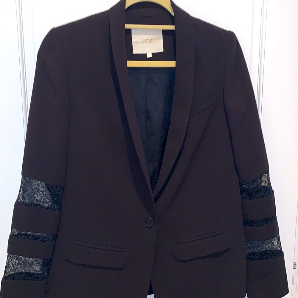 Maje Black Blazer with Lace Detail